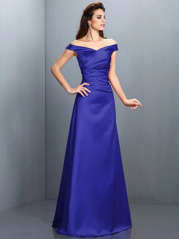 Charming Off-the-Shoulder Sleeveless Long Satin Bridesmaid Dresses - Image 25