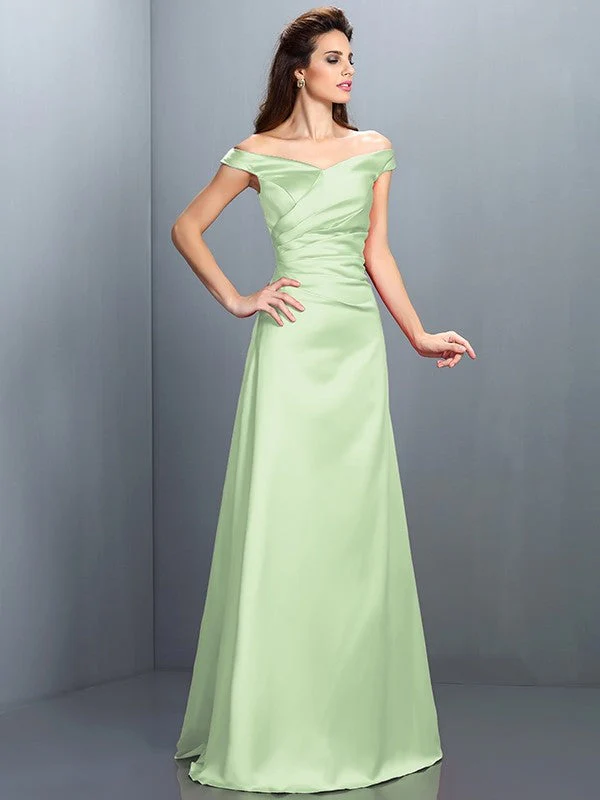 Charming Off-the-Shoulder Sleeveless Long Satin Bridesmaid Dresses - Image 26
