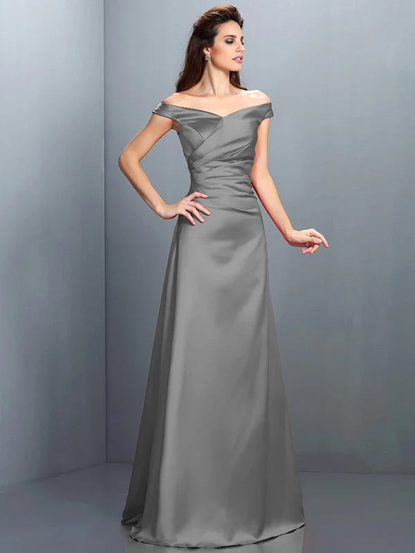 Charming Off-the-Shoulder Sleeveless Long Satin Bridesmaid Dresses - Image 27