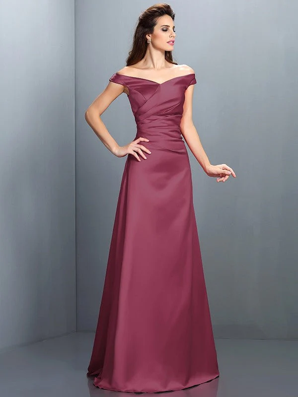 Charming Off-the-Shoulder Sleeveless Long Satin Bridesmaid Dresses - Image 5