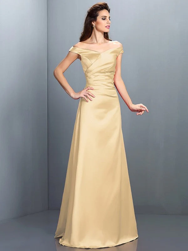 Charming Off-the-Shoulder Sleeveless Long Satin Bridesmaid Dresses - Image 6