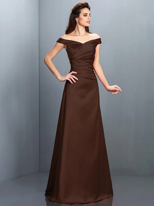Charming Off-the-Shoulder Sleeveless Long Satin Bridesmaid Dresses - Image 7