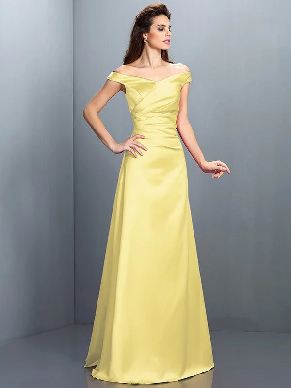 Charming Off-the-Shoulder Sleeveless Long Satin Bridesmaid Dresses - Image 8