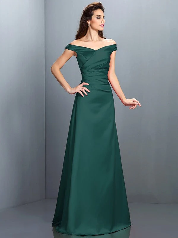 Charming Off-the-Shoulder Sleeveless Long Satin Bridesmaid Dresses - Image 9