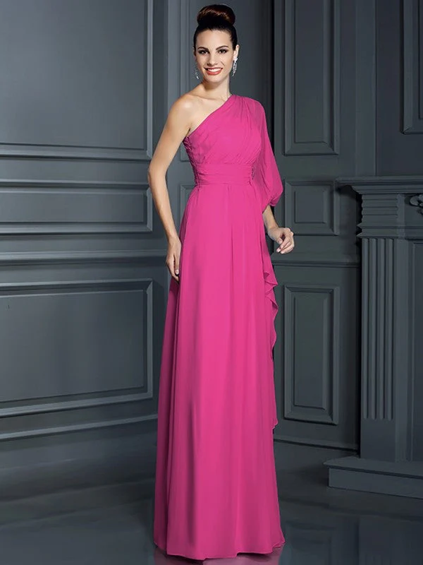 Charming One Shoulder 3/4 Sleeves Long Chiffon Bridesmaid Dresses - Image 10