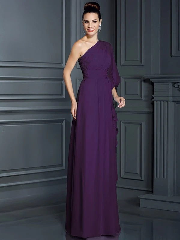Charming One Shoulder 3/4 Sleeves Long Chiffon Bridesmaid Dresses - Image 12