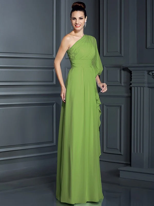 Charming One Shoulder 3/4 Sleeves Long Chiffon Bridesmaid Dresses - Image 13