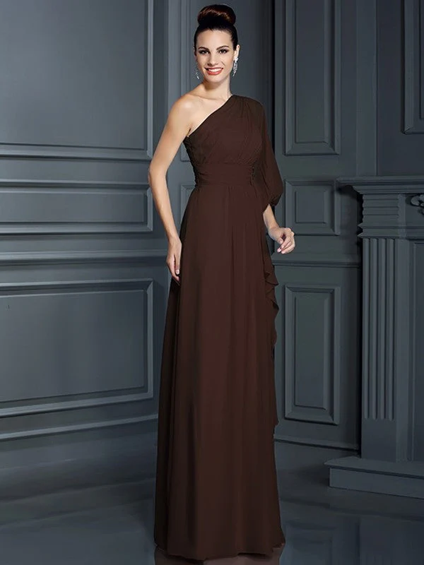 Charming One Shoulder 3/4 Sleeves Long Chiffon Bridesmaid Dresses - Image 15