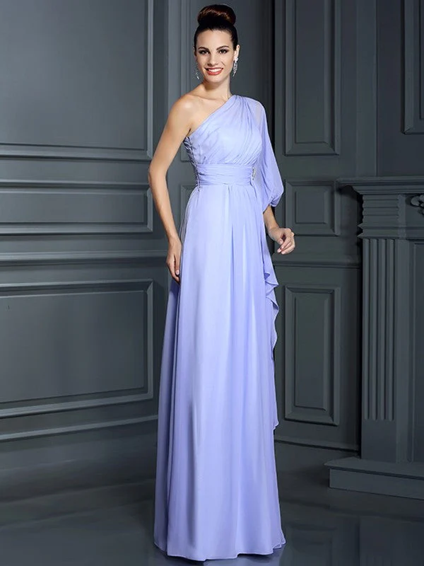 Charming One Shoulder 3/4 Sleeves Long Chiffon Bridesmaid Dresses - Image 16