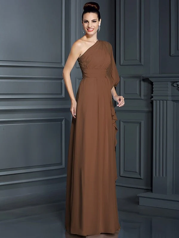 Charming One Shoulder 3/4 Sleeves Long Chiffon Bridesmaid Dresses - Image 3
