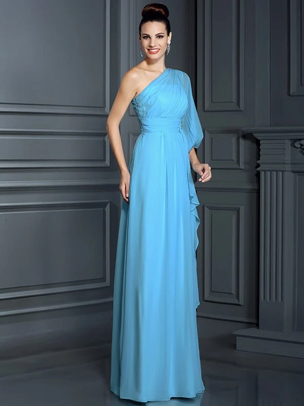 Charming One Shoulder 3/4 Sleeves Long Chiffon Bridesmaid Dresses - Image 4
