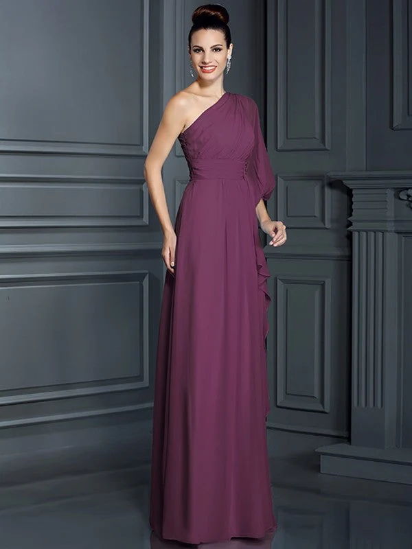 Charming One Shoulder 3/4 Sleeves Long Chiffon Bridesmaid Dresses - Image 5