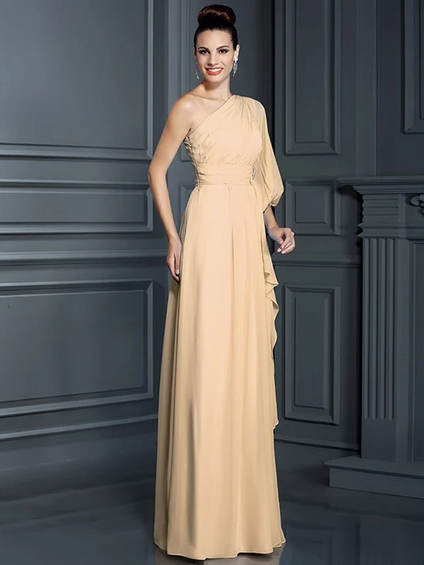 Charming One Shoulder 3/4 Sleeves Long Chiffon Bridesmaid Dresses - Image 6