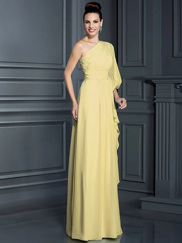 Charming One Shoulder 3/4 Sleeves Long Chiffon Bridesmaid Dresses - Image 7