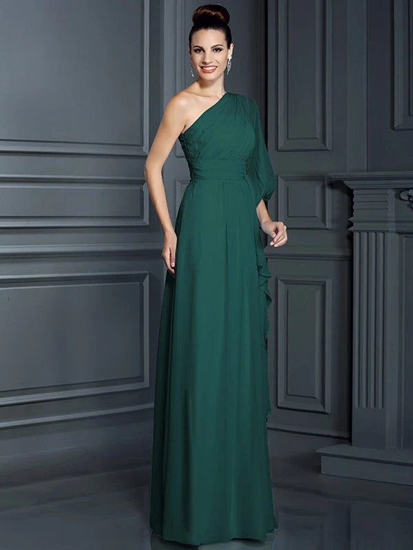 Charming One Shoulder 3/4 Sleeves Long Chiffon Bridesmaid Dresses - Image 8