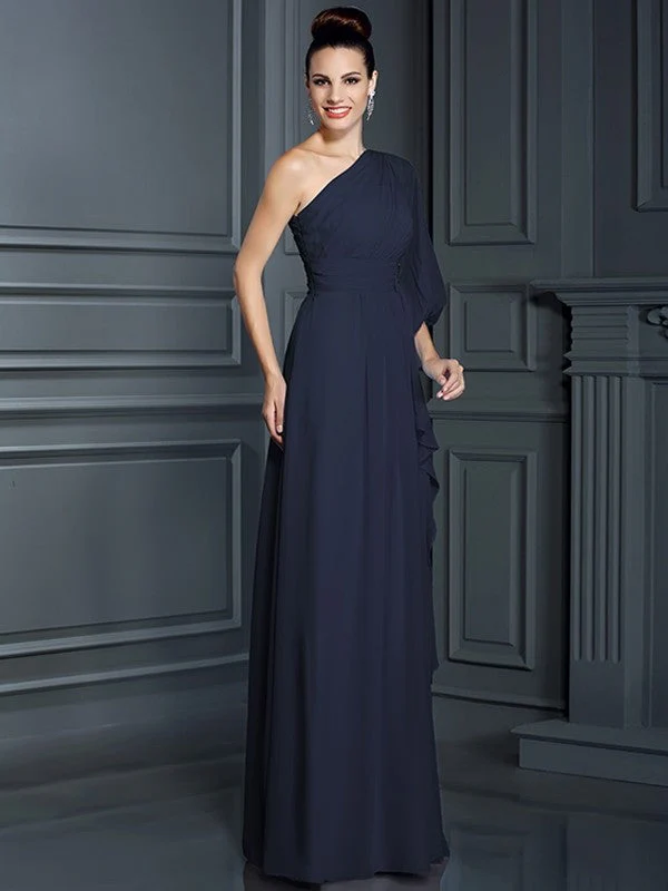Charming One Shoulder 3/4 Sleeves Long Chiffon Bridesmaid Dresses - Image 9