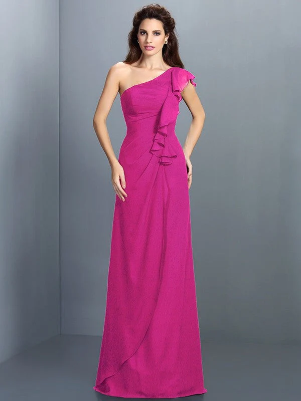 Charming One Shoulder Pleats Sleeveless Long Chiffon Bridesmaid Dresses - Image 11