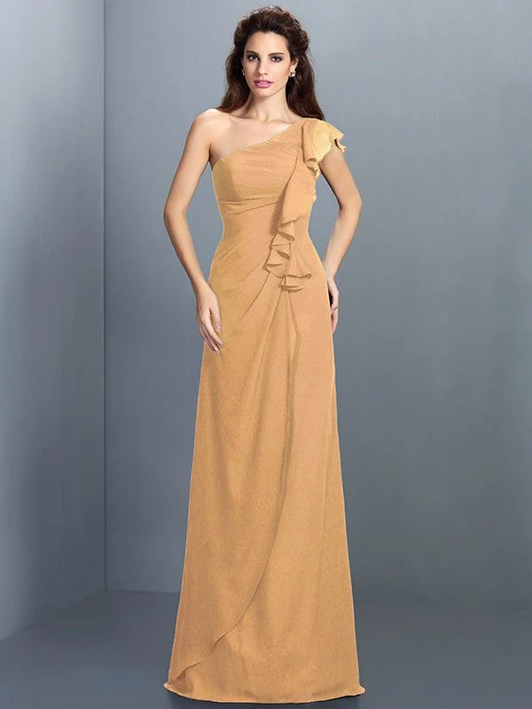 Charming One Shoulder Pleats Sleeveless Long Chiffon Bridesmaid Dresses - Image 12