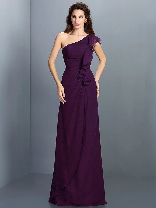 Charming One Shoulder Pleats Sleeveless Long Chiffon Bridesmaid Dresses - Image 13