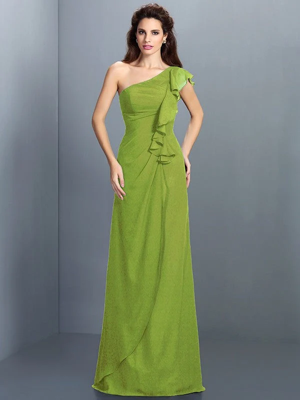 Charming One Shoulder Pleats Sleeveless Long Chiffon Bridesmaid Dresses - Image 14