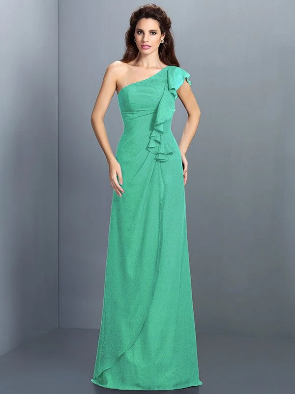 Charming One Shoulder Pleats Sleeveless Long Chiffon Bridesmaid Dresses - Image 15
