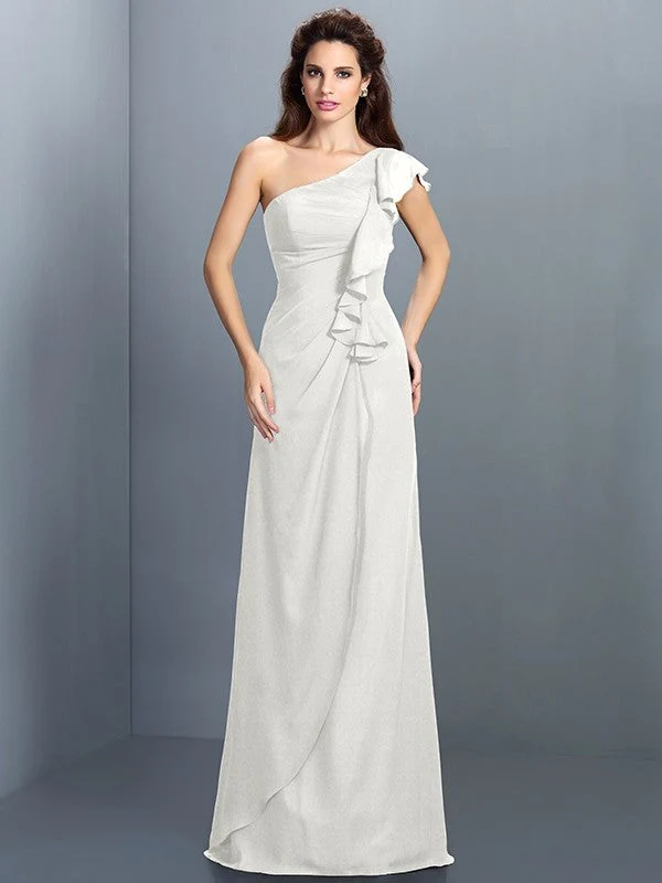 Charming One Shoulder Pleats Sleeveless Long Chiffon Bridesmaid Dresses - Image 16