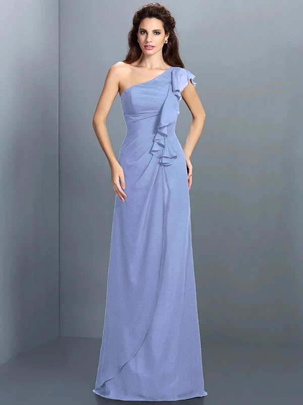Charming One Shoulder Pleats Sleeveless Long Chiffon Bridesmaid Dresses - Image 17