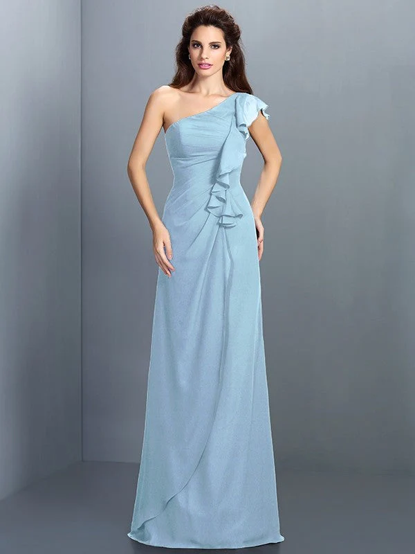 Charming One Shoulder Pleats Sleeveless Long Chiffon Bridesmaid Dresses - Image 18
