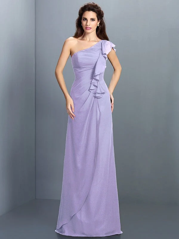 Charming One Shoulder Pleats Sleeveless Long Chiffon Bridesmaid Dresses - Image 19