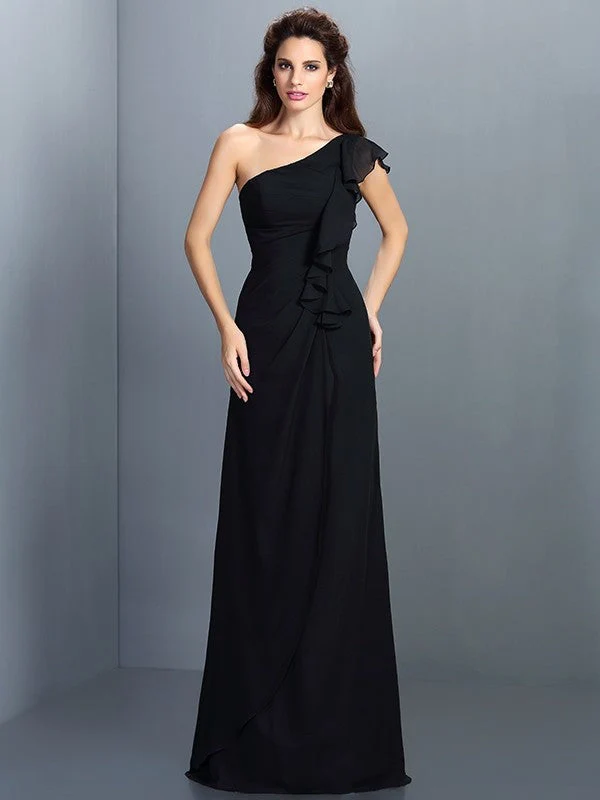 Charming One Shoulder Pleats Sleeveless Long Chiffon Bridesmaid Dresses - Image 2