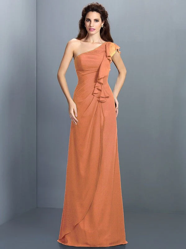 Charming One Shoulder Pleats Sleeveless Long Chiffon Bridesmaid Dresses - Image 20