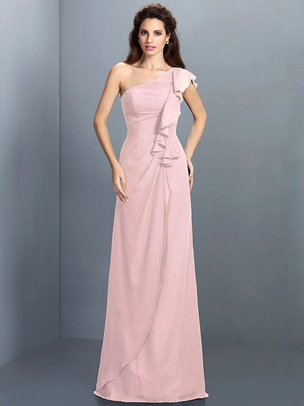 Charming One Shoulder Pleats Sleeveless Long Chiffon Bridesmaid Dresses - Image 21