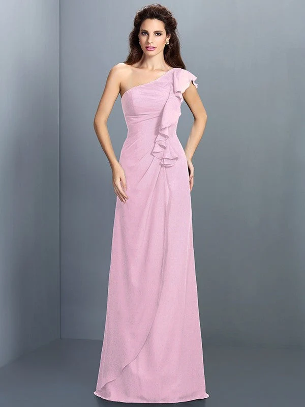 Charming One Shoulder Pleats Sleeveless Long Chiffon Bridesmaid Dresses - Image 22