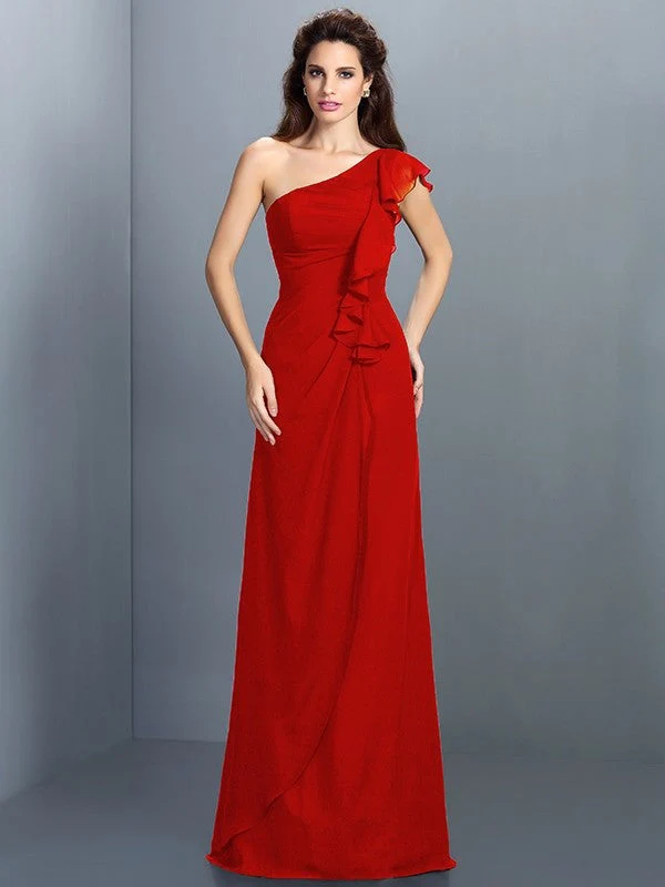 Charming One Shoulder Pleats Sleeveless Long Chiffon Bridesmaid Dresses - Image 23