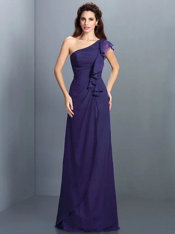 Charming One Shoulder Pleats Sleeveless Long Chiffon Bridesmaid Dresses - Image 24
