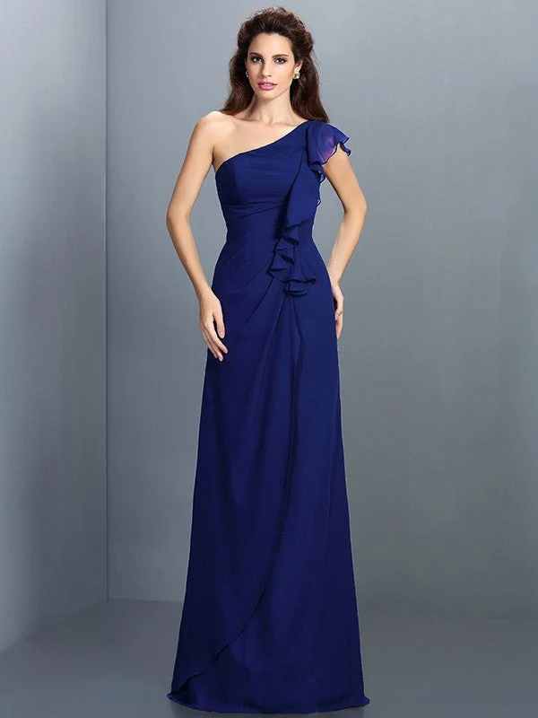Charming One Shoulder Pleats Sleeveless Long Chiffon Bridesmaid Dresses - Image 25