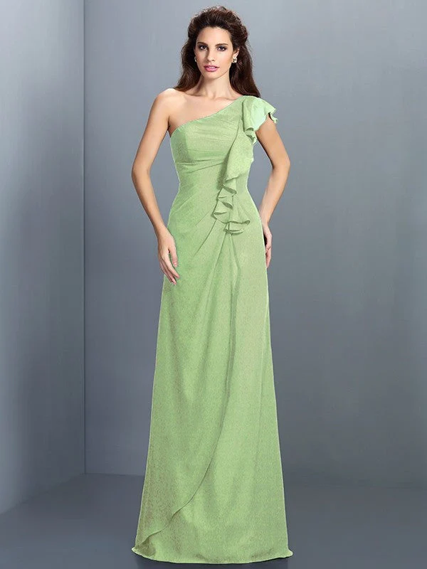 Charming One Shoulder Pleats Sleeveless Long Chiffon Bridesmaid Dresses - Image 26