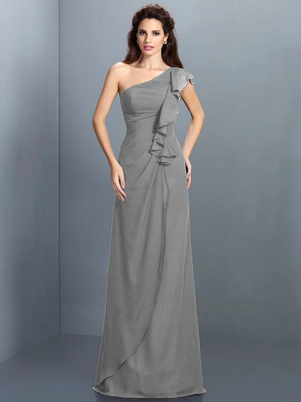 Charming One Shoulder Pleats Sleeveless Long Chiffon Bridesmaid Dresses - Image 27