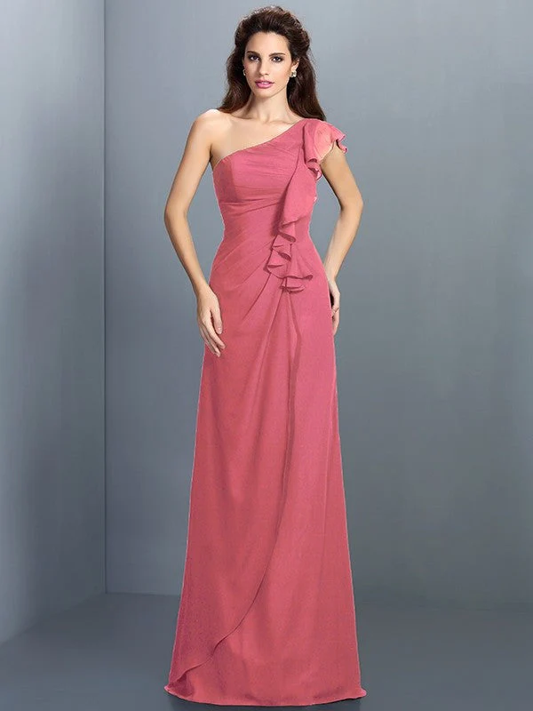 Charming One Shoulder Pleats Sleeveless Long Chiffon Bridesmaid Dresses - Image 28