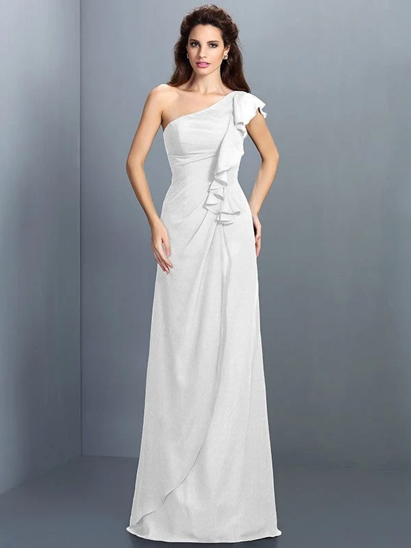 Charming One Shoulder Pleats Sleeveless Long Chiffon Bridesmaid Dresses - Image 29