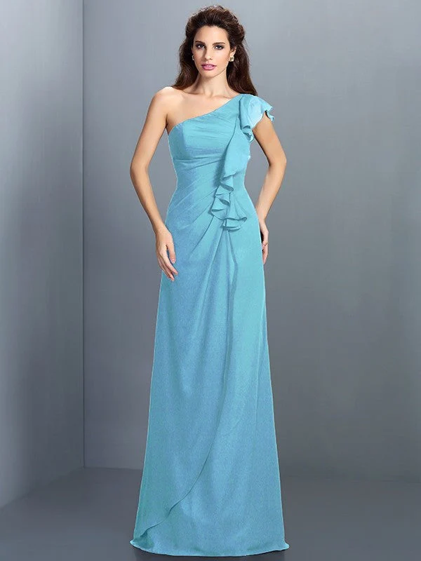 Charming One Shoulder Pleats Sleeveless Long Chiffon Bridesmaid Dresses - Image 3