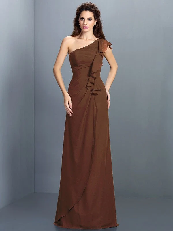 Charming One Shoulder Pleats Sleeveless Long Chiffon Bridesmaid Dresses - Image 4