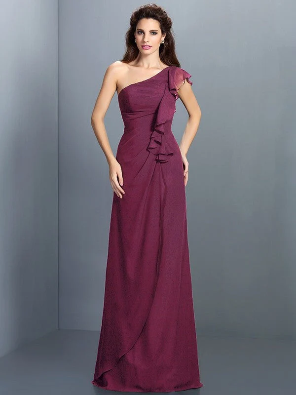 Charming One Shoulder Pleats Sleeveless Long Chiffon Bridesmaid Dresses - Image 5