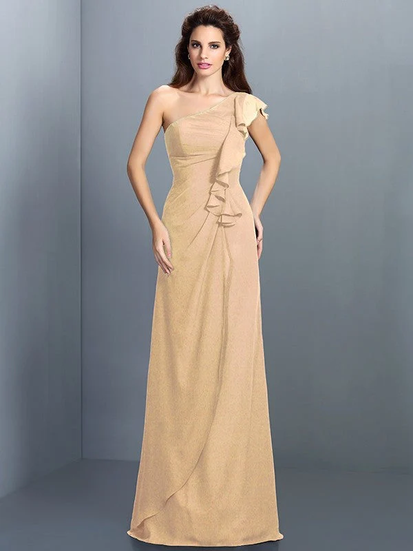 Charming One Shoulder Pleats Sleeveless Long Chiffon Bridesmaid Dresses - Image 6