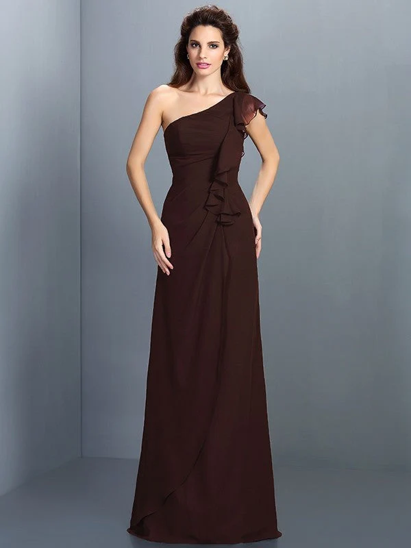 Charming One Shoulder Pleats Sleeveless Long Chiffon Bridesmaid Dresses - Image 7