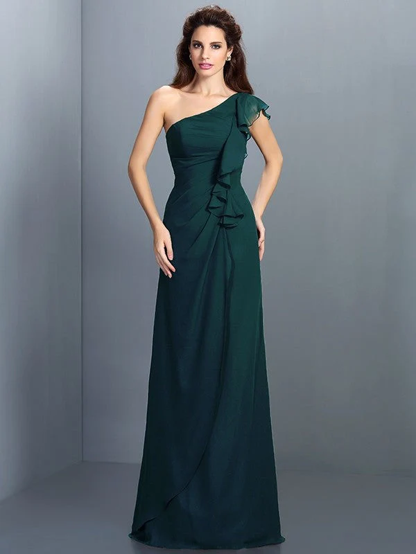 Charming One Shoulder Pleats Sleeveless Long Chiffon Bridesmaid Dresses - Image 9