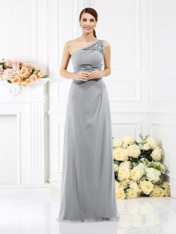 Classy Sleeveless One Shoulders Long Satin Bridesmaid Dresses - Image 26