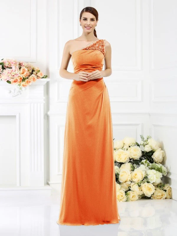 Classy Sleeveless One Shoulders Long Satin Bridesmaid Dresses - Image 29