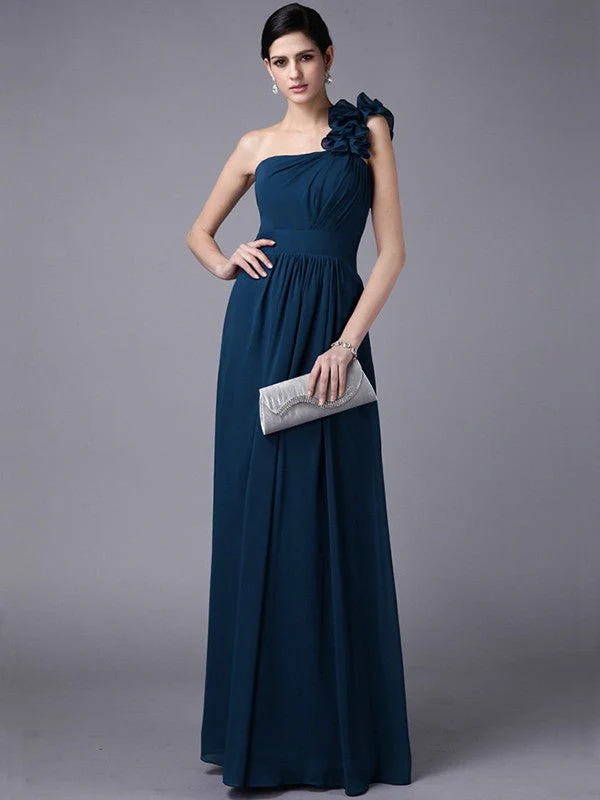 Classy Sleeveless One Shoulders Pleats Long Chiffon Bridesmaid Dresses - Image 10