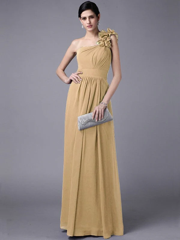 Classy Sleeveless One Shoulders Pleats Long Chiffon Bridesmaid Dresses - Image 11